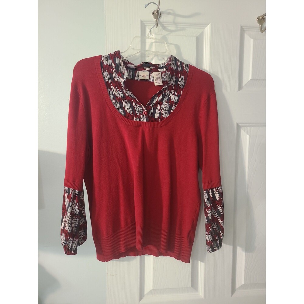 red Covington Petite sweater featuring a patterned, layered-look collar Sz XLP